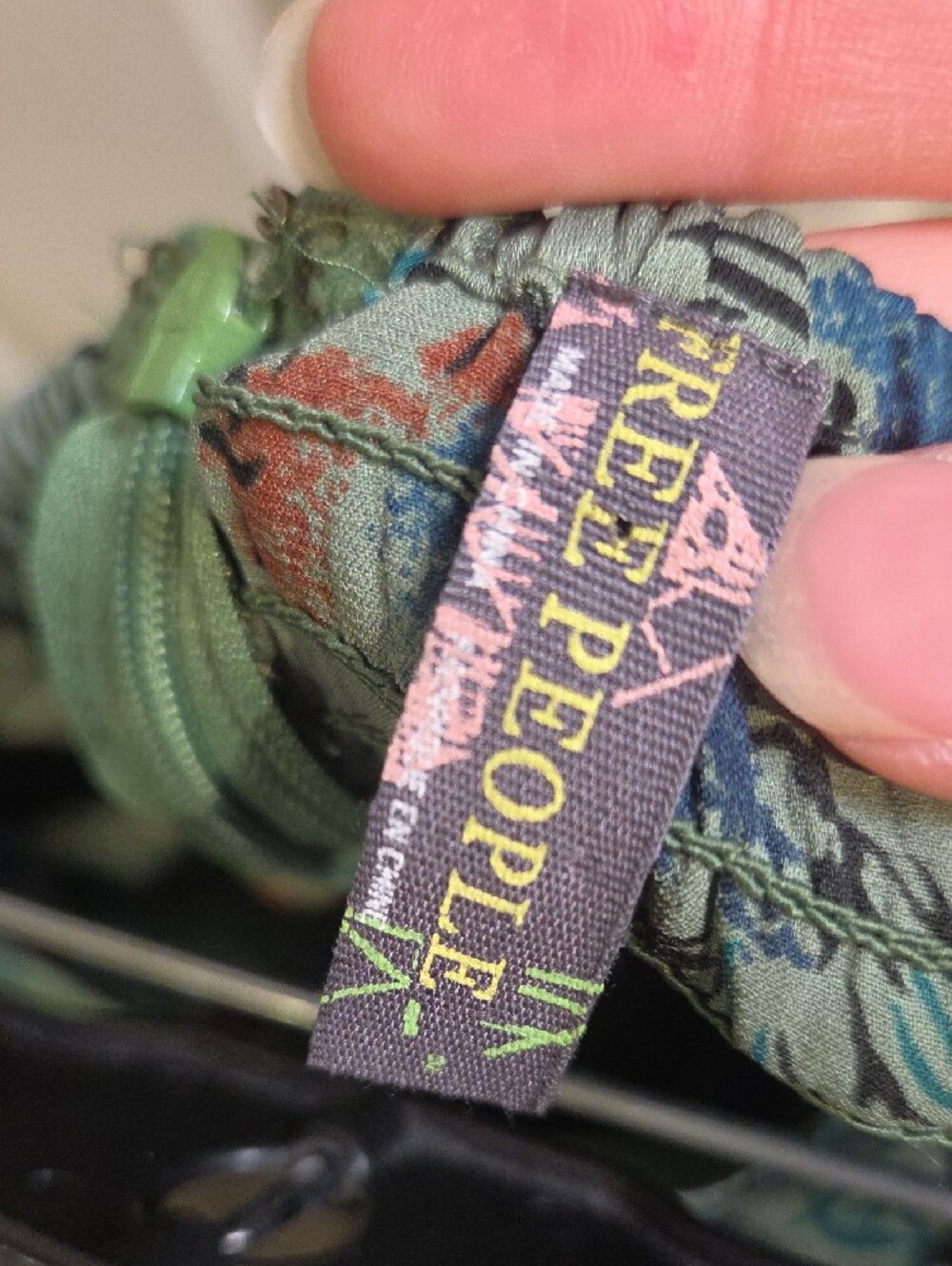 Free People Strapless Floral Mini Dress in Sage with Blue & Red Floral Accents - Picture 3 of 4